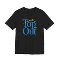 Black t-shirt with 'Top Out' graphic design on a white background