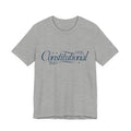 Gray t-shirt with 'Constitutional' text  on a white background
