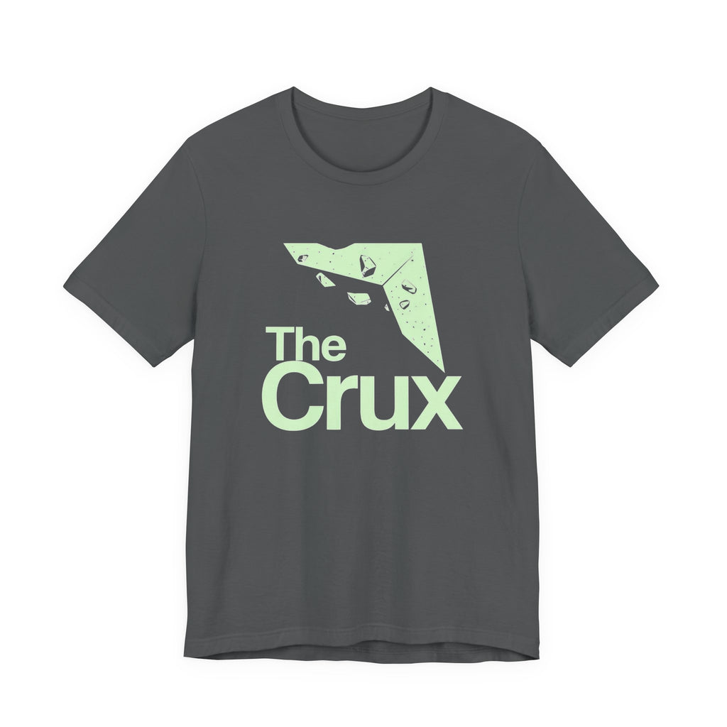 Gray t-shirt with 'The Crux' logo on a white background