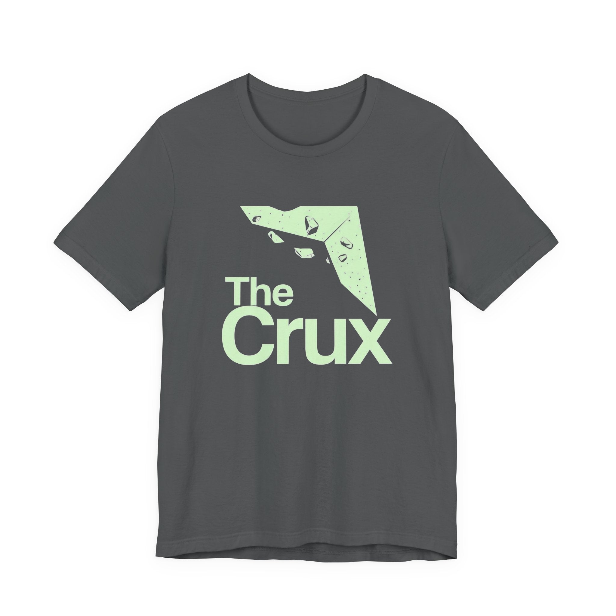 Gray t-shirt with 'The Crux' logo on a white background