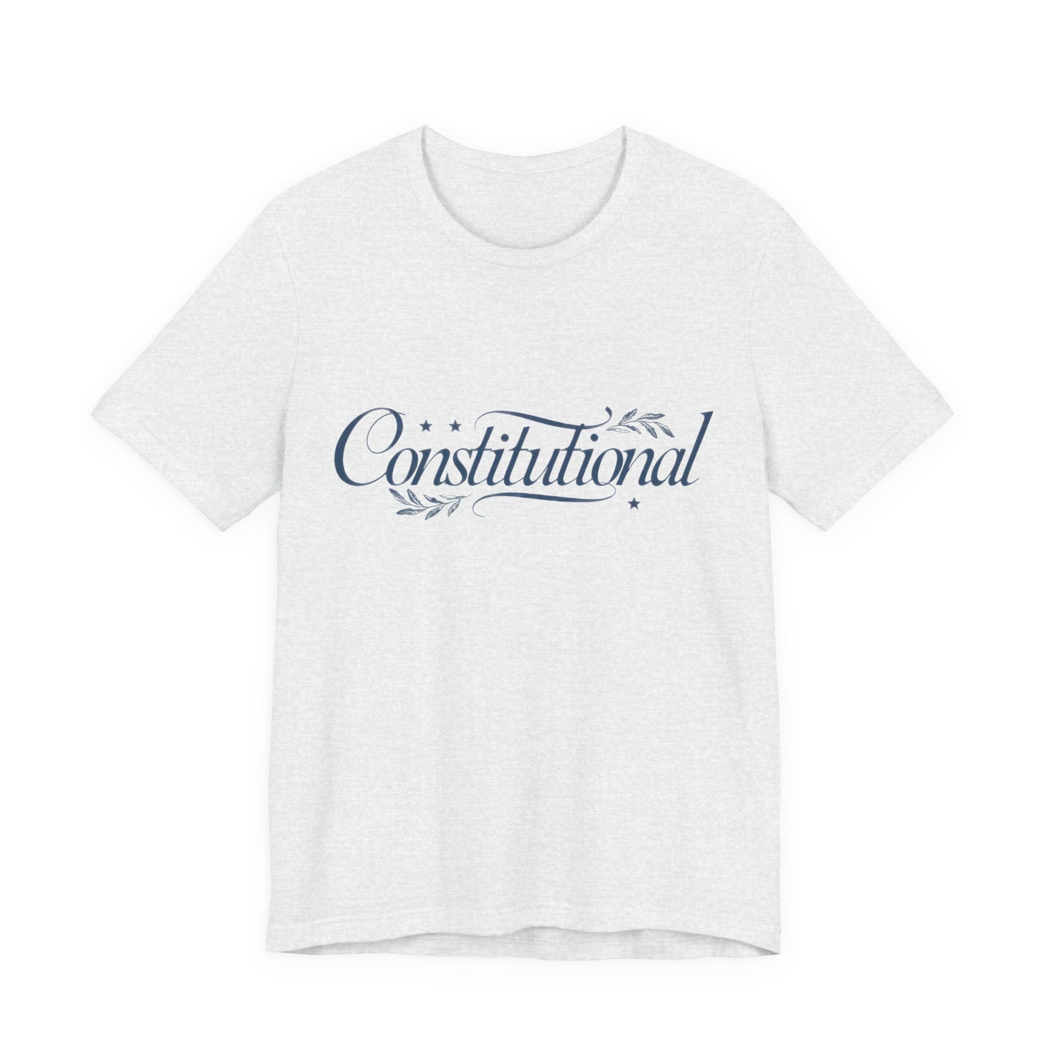 Ash t-shirt with 'Constitutional' text on a white background