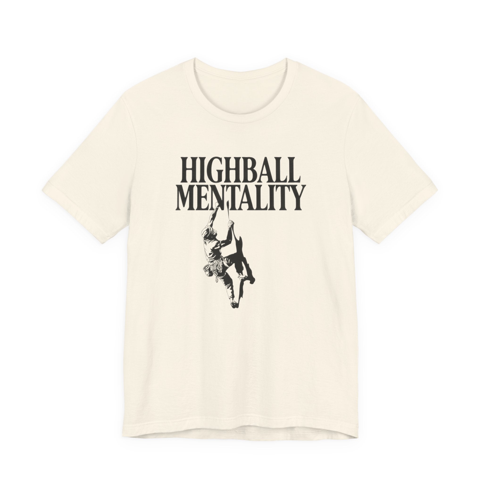 Beige t-shirt with 'HIGHBALL MENTALITY' text and graphic on a white background