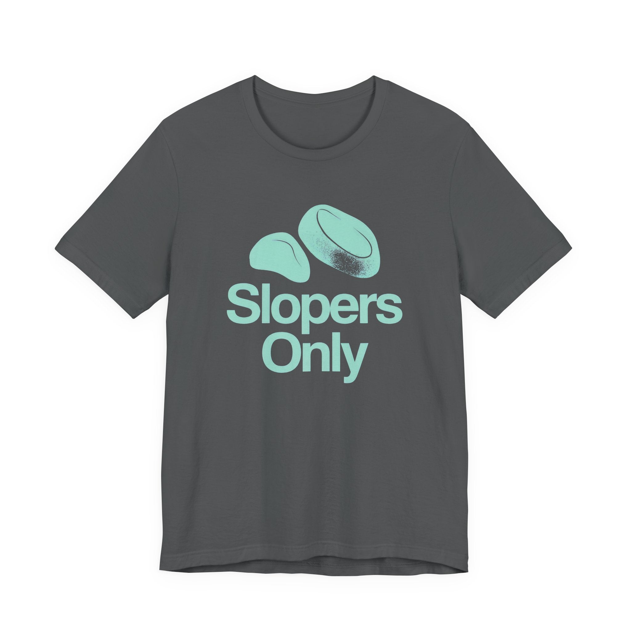 Gray t-shirt with 'Slopers Only' text and graphic on a white background