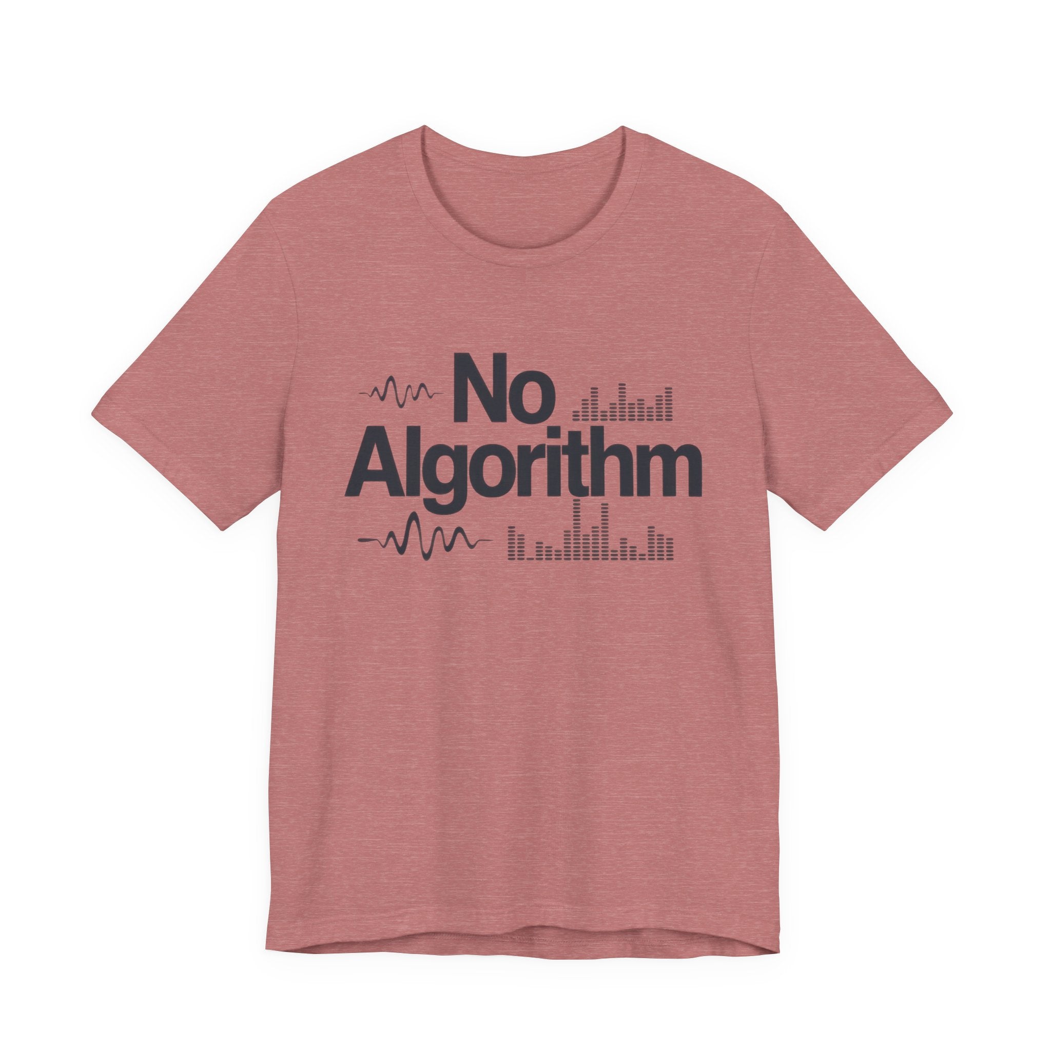 Red t-shirt with 'No Algorithm' text on a white background