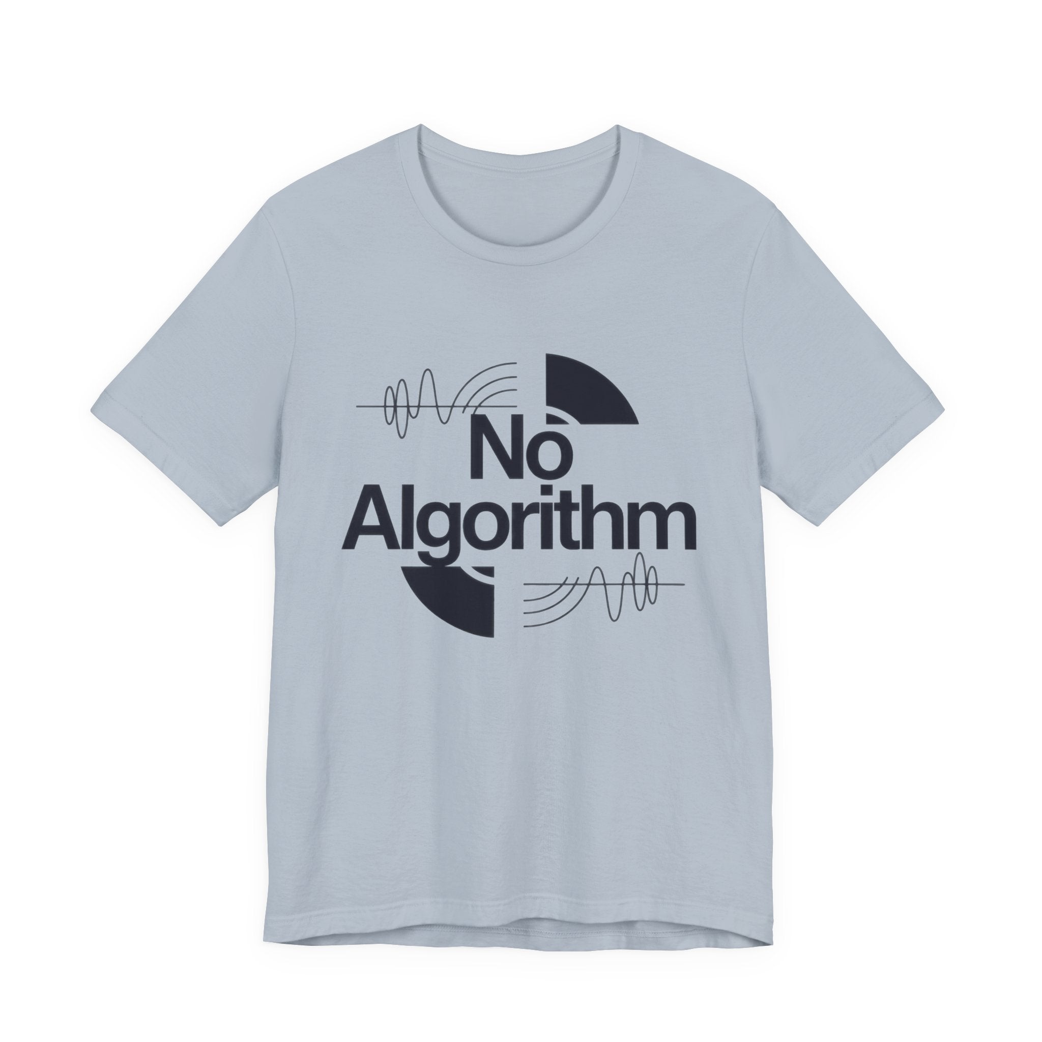 Light blue t-shirt with 'No Algorithm' design on a white background