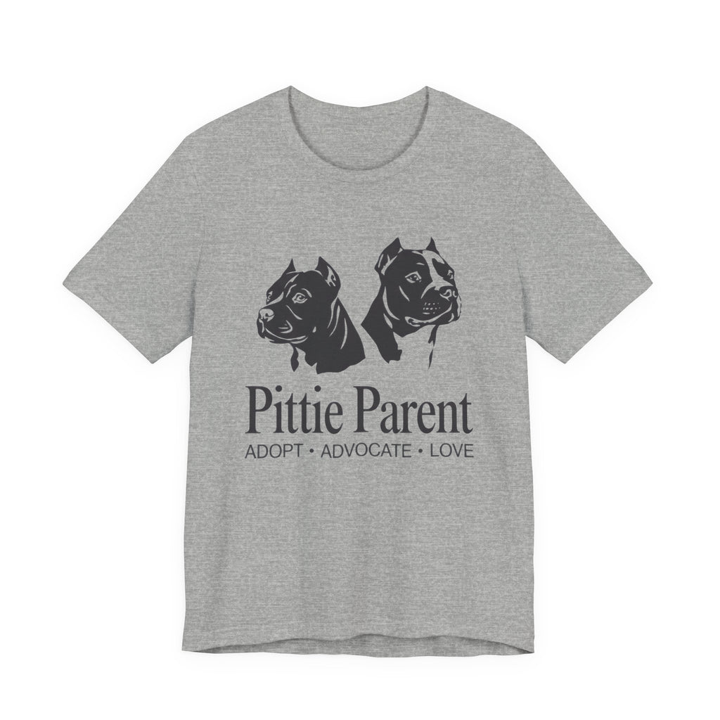 Gray t-shirt with black dog illustrations and 'Pittie Parent' text on a white background