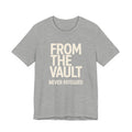Light grey t-shirt with text 'FROM THE VAULT NEVER REISSUED' on a white background