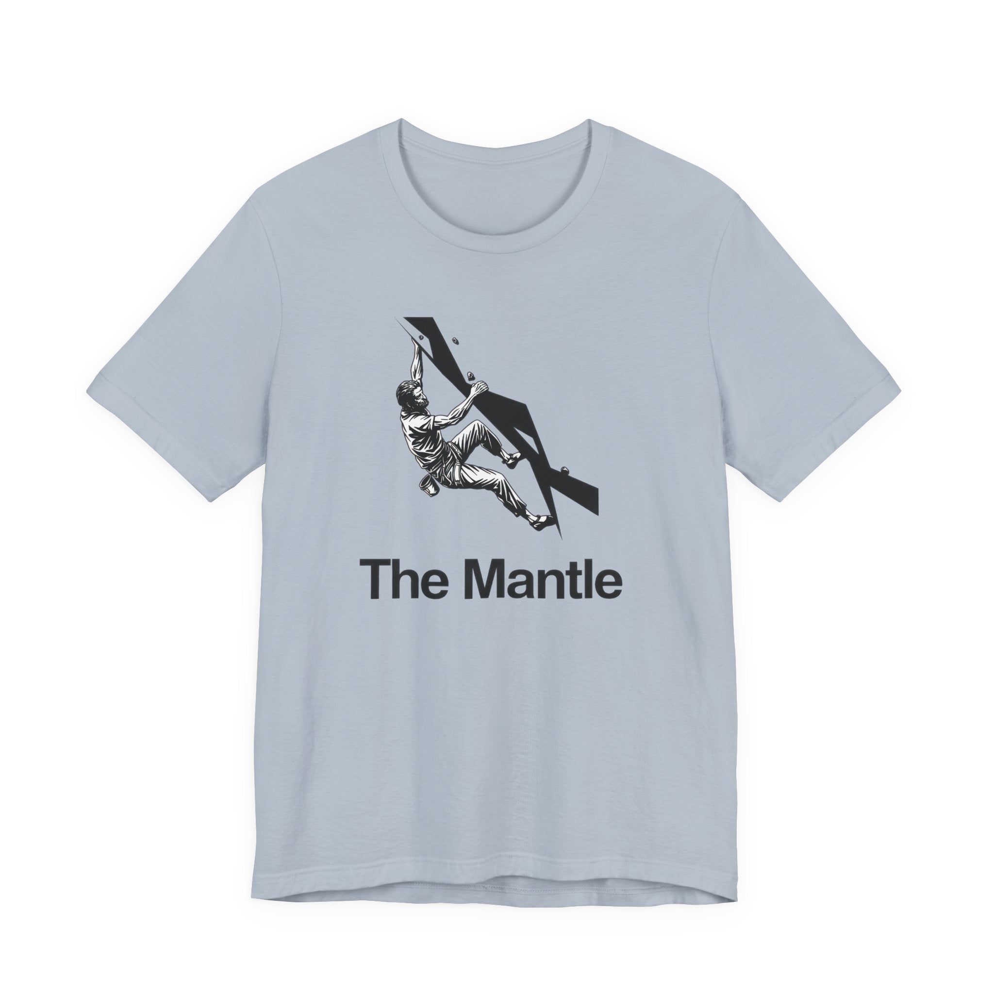 Light blue t-shirt with 'The Mantle' graphic design on a white background