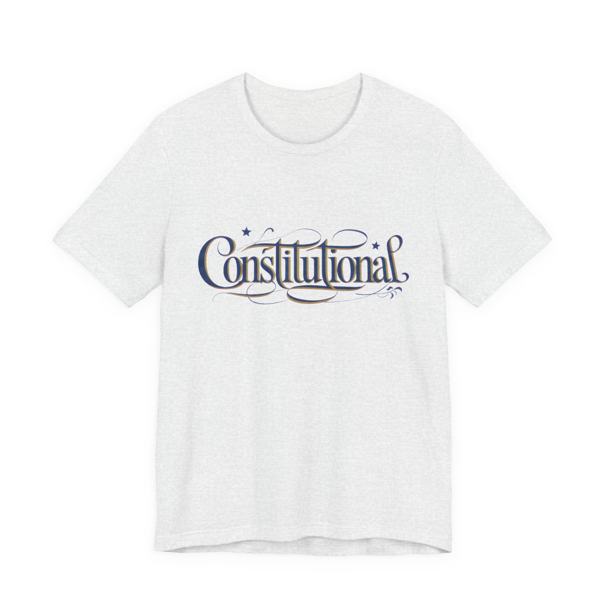 Ash t-shirt with 'Constitutional' text on a white background
