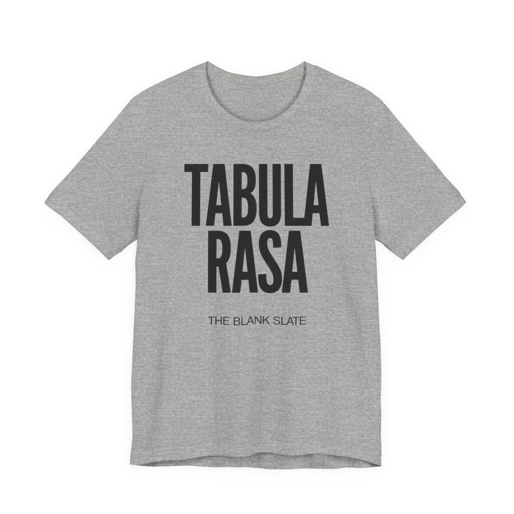 Gray t-shirt with 'TABULA RASA' text on a white background