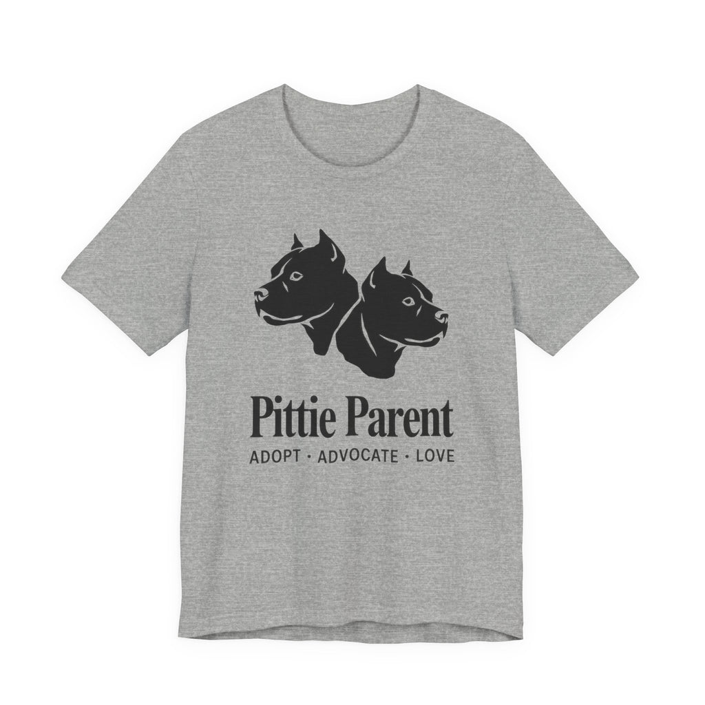 Gray t-shirt with black dog illustration and 'Pittie Parent' text on a white background