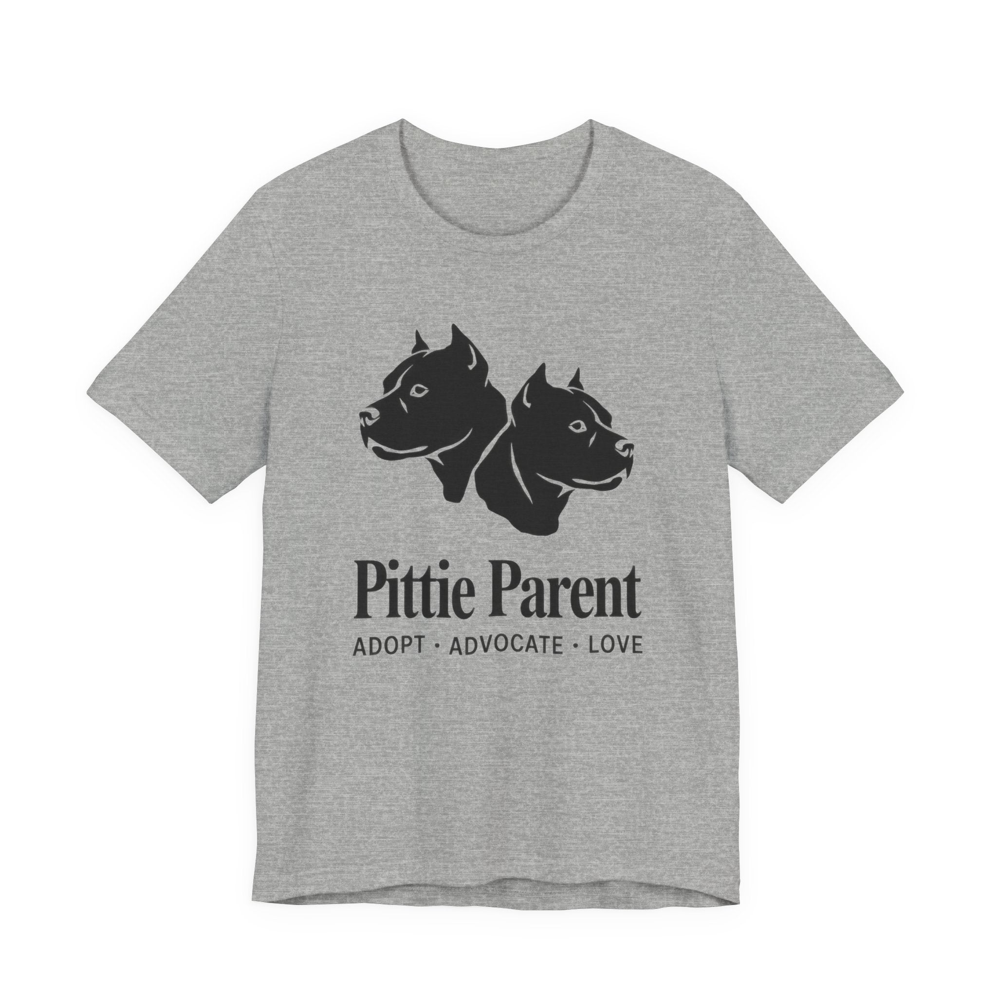 Gray t-shirt with black dog illustration and 'Pittie Parent' text on a white background