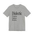 Gray t-shirt with black 'Dialectic' text on a white background