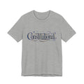 Gray t-shirt with text 'Constitutional' in decorative font on a white background