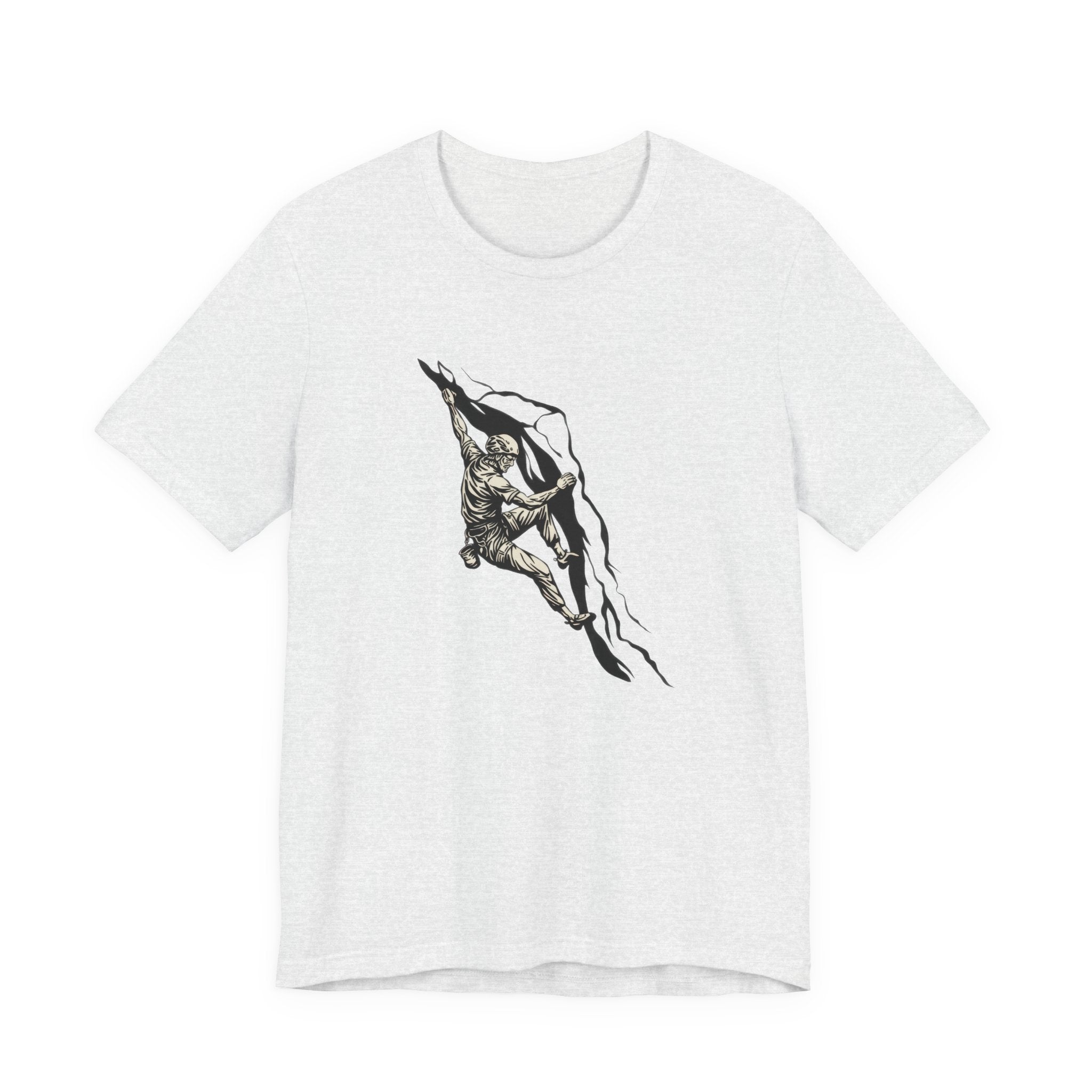 Ash t-shirt with black climbing graphic design on a white background
