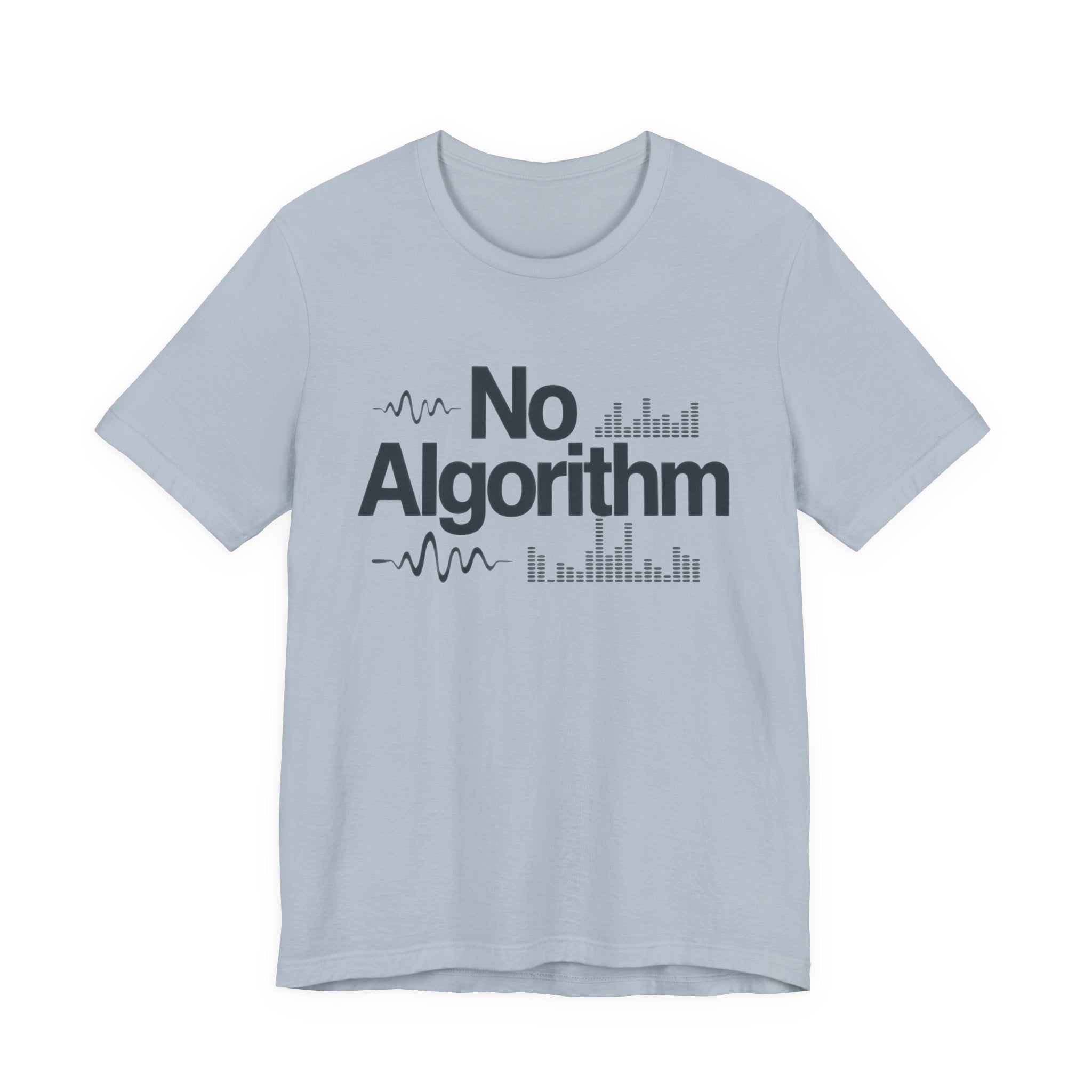 Light blue t-shirt with 'No Algorithm' text on a white background