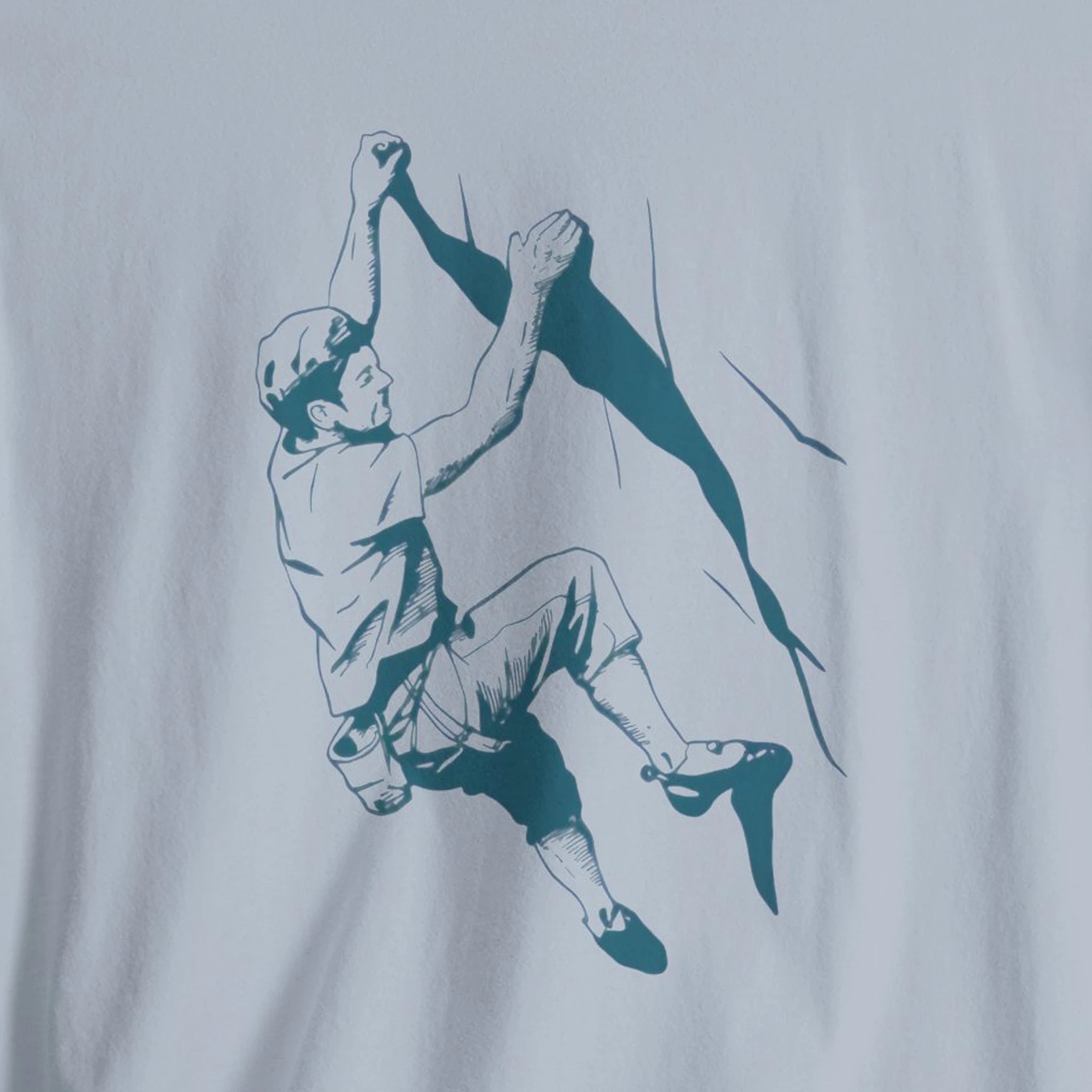 T-shirt with a graphic of a climber on a gray background