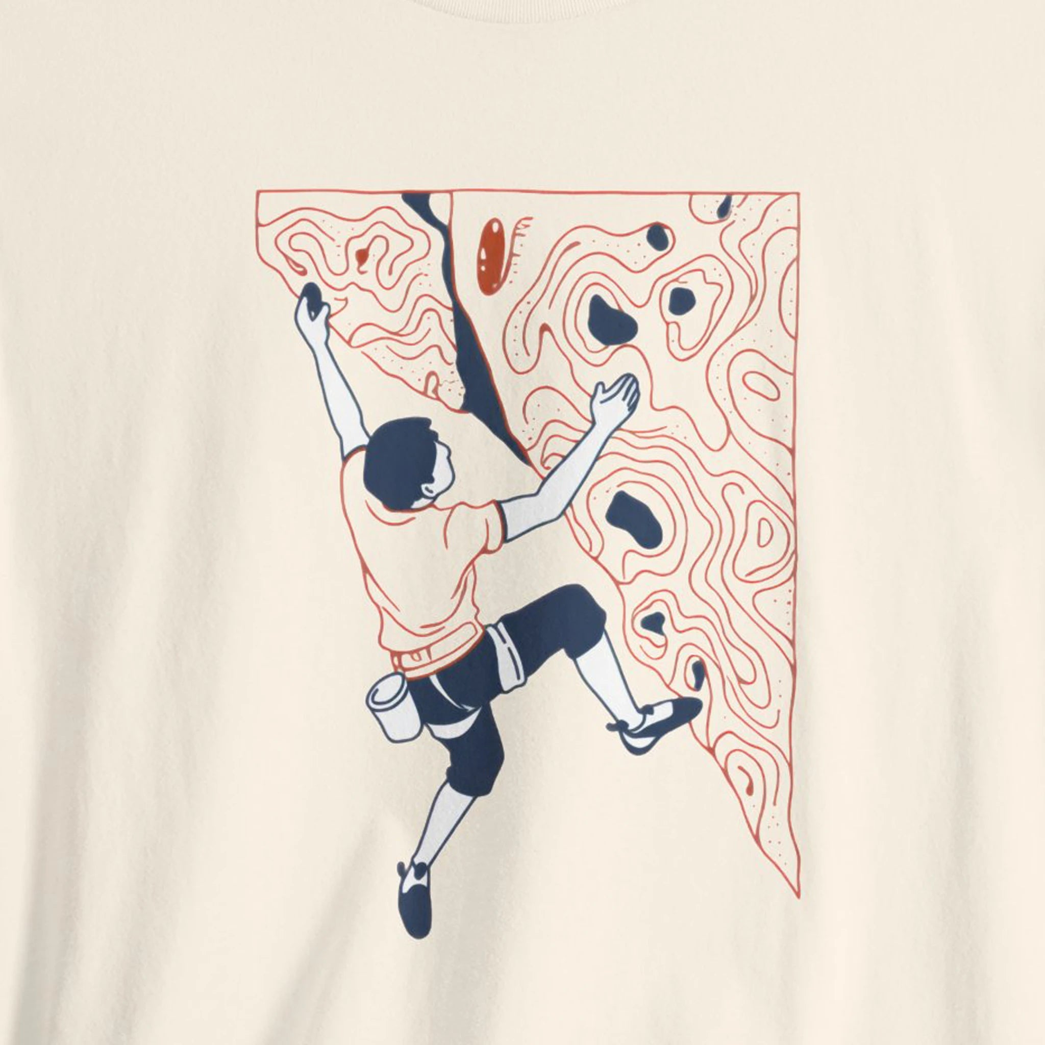 Illustration of a person climbing a rock wall on a beige background
