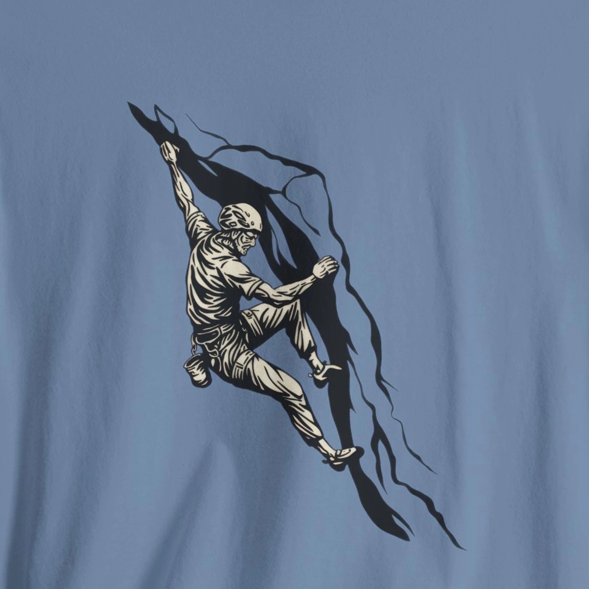 Blue t-shirt with black climbing graphic design 