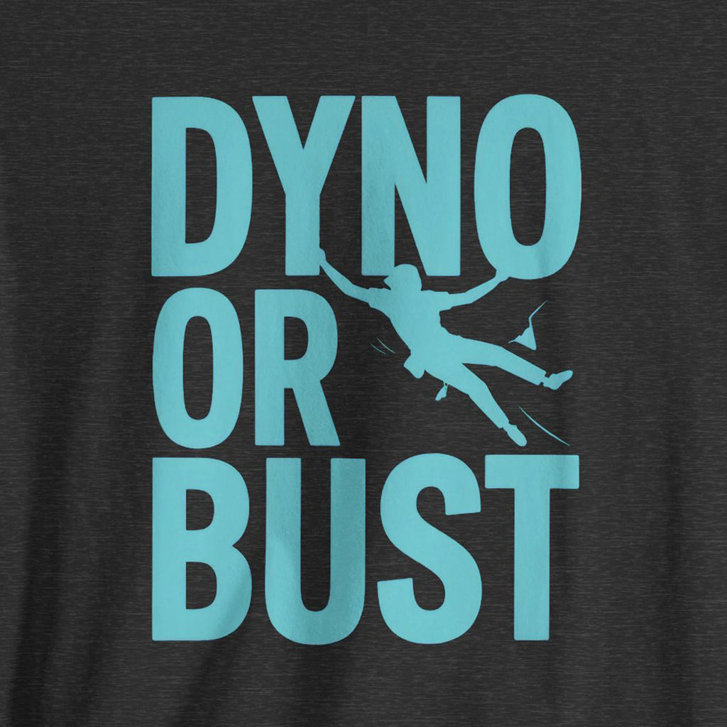 Black t-shirt with teal 'Dyno or Bust' graphic design 