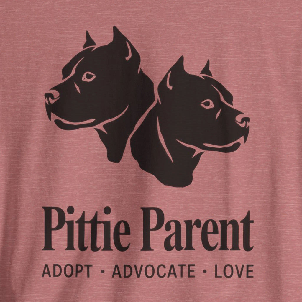 Mauve t-shirt with black dog illustration and 'Pittie Parent' text on a mauve background