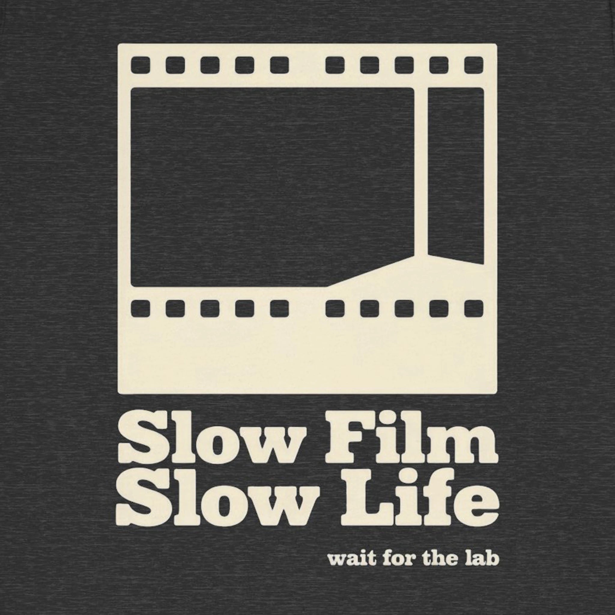 Film strip design with 'Slow Film Slow Life' text on a black background