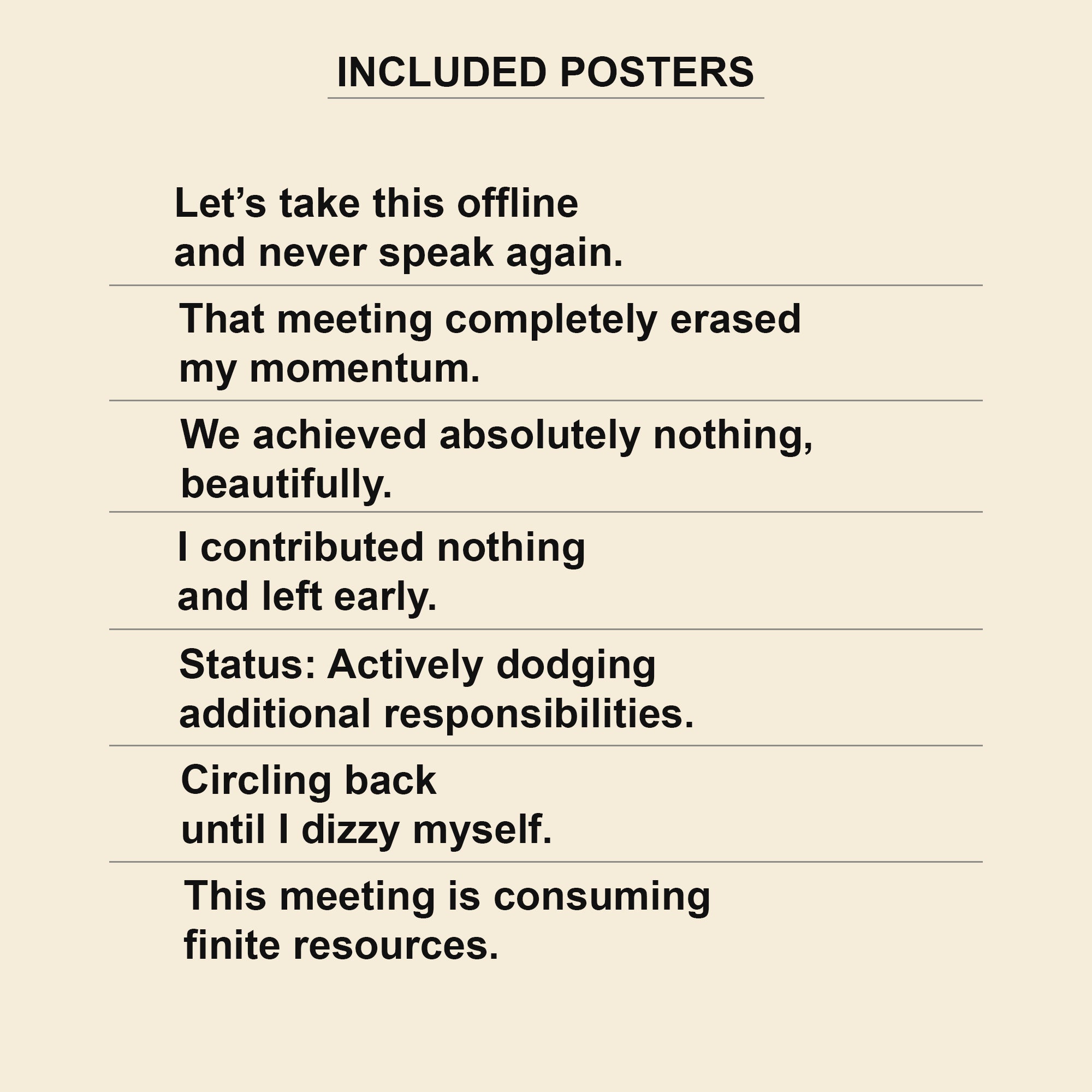 Meeting Survivor — 7 Office Wall Art Prints | Instant Download