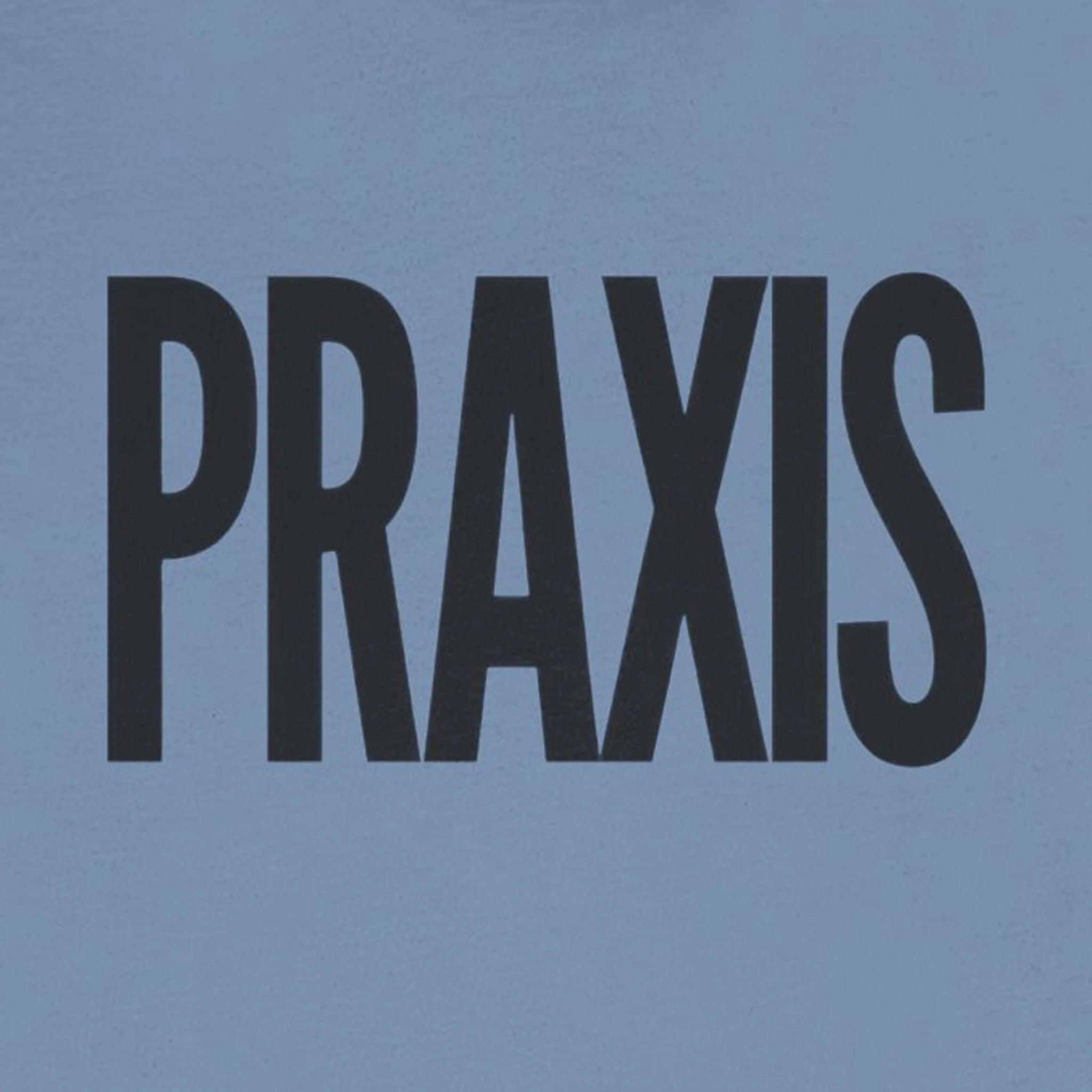 Black 'PRAXIS' text on a blue background