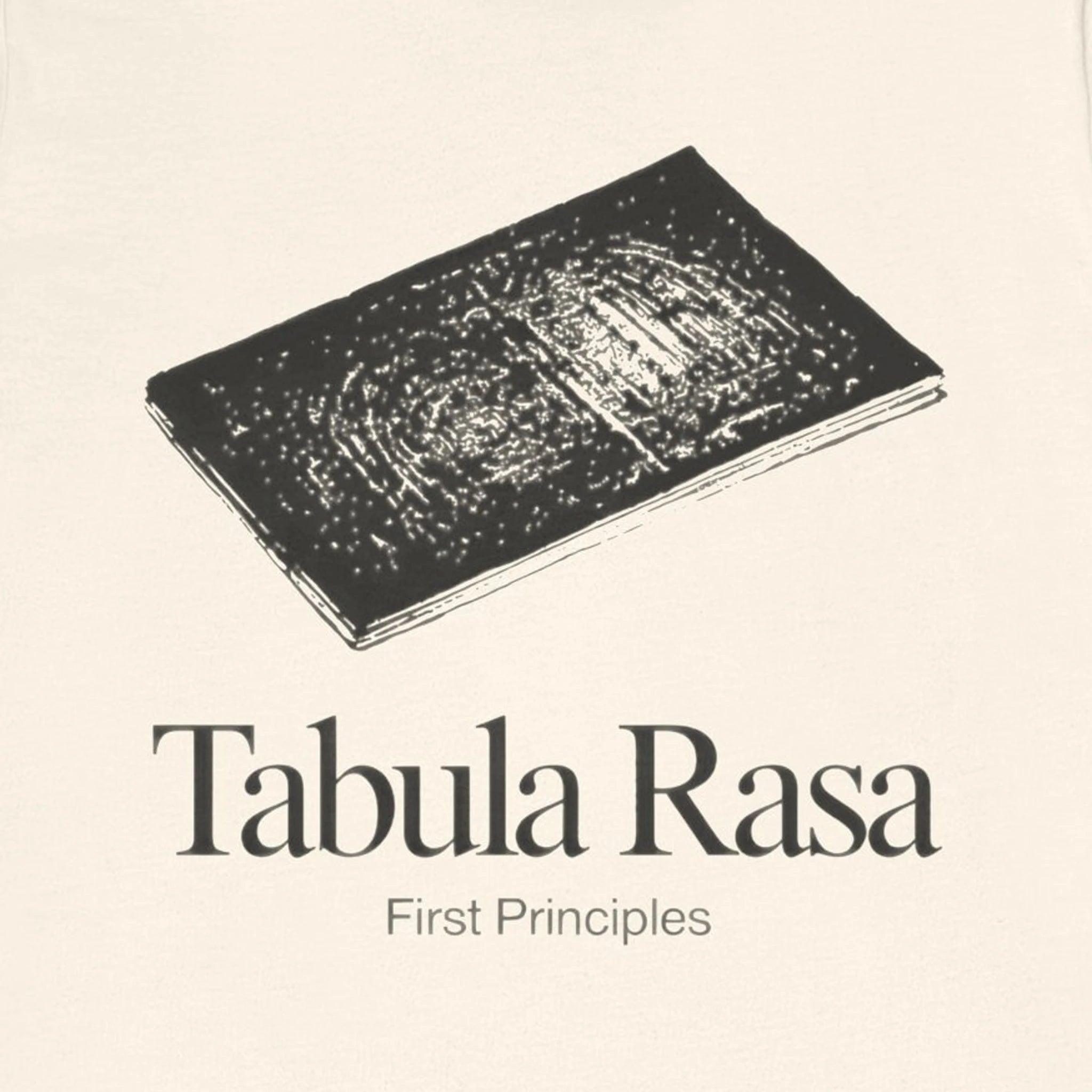 Book titled 'Tabula Rasa: First Principles' on a beige background