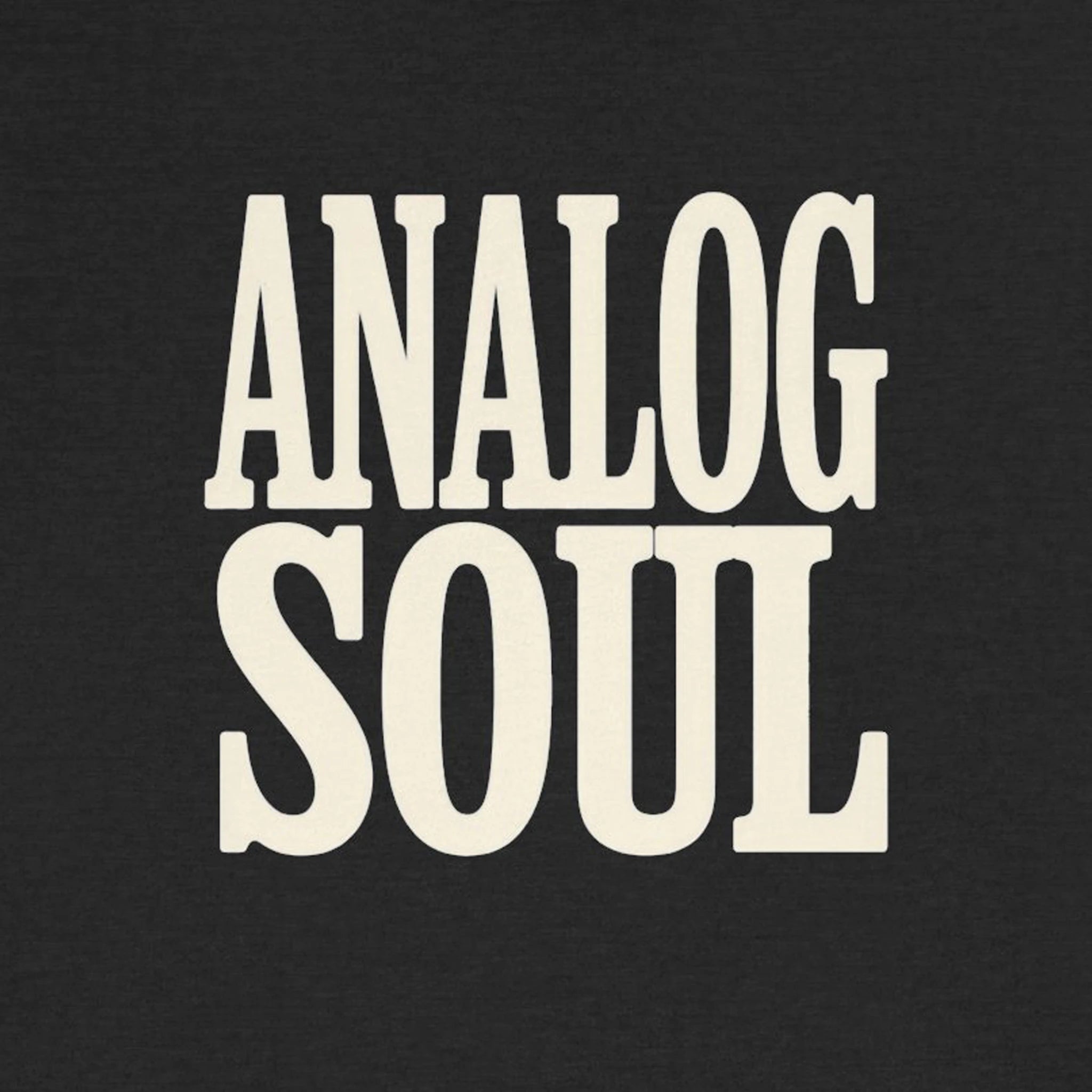 Black t-shirt with 'ANALOG SOUL' text in white on a black background