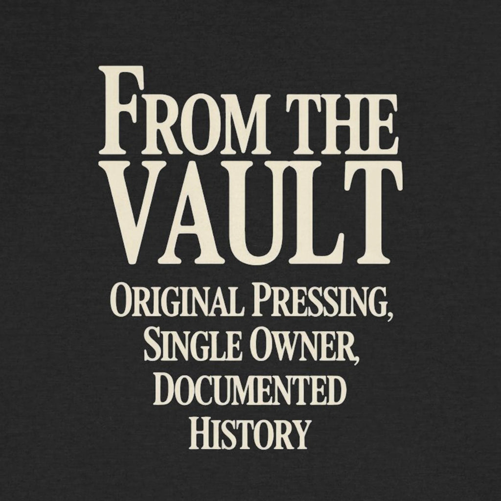 Text on a black background stating 'From the Vault' with additional text about an original pressing and documented history.
