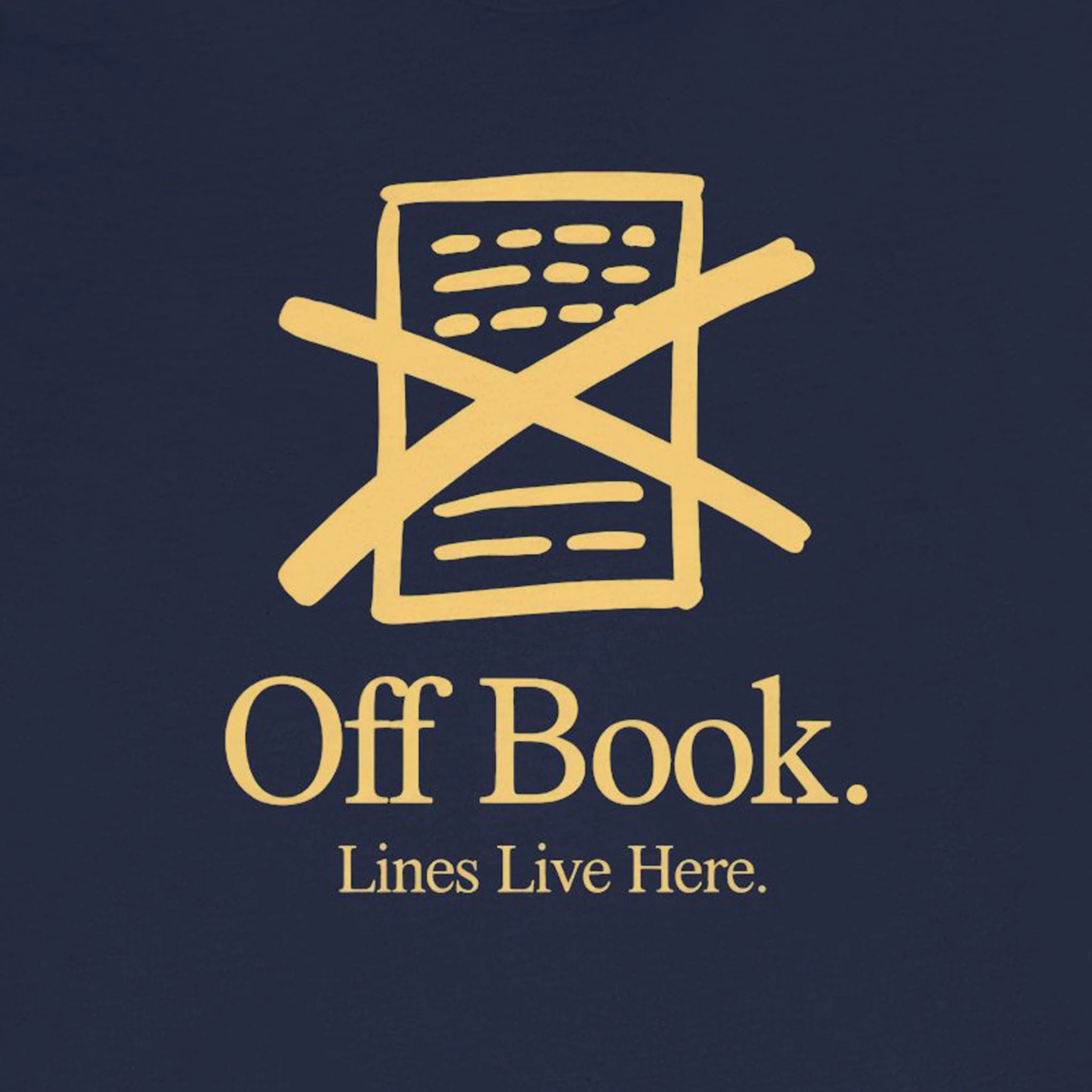 Logo with crossed-out book and 'Off Book' text on a dark background