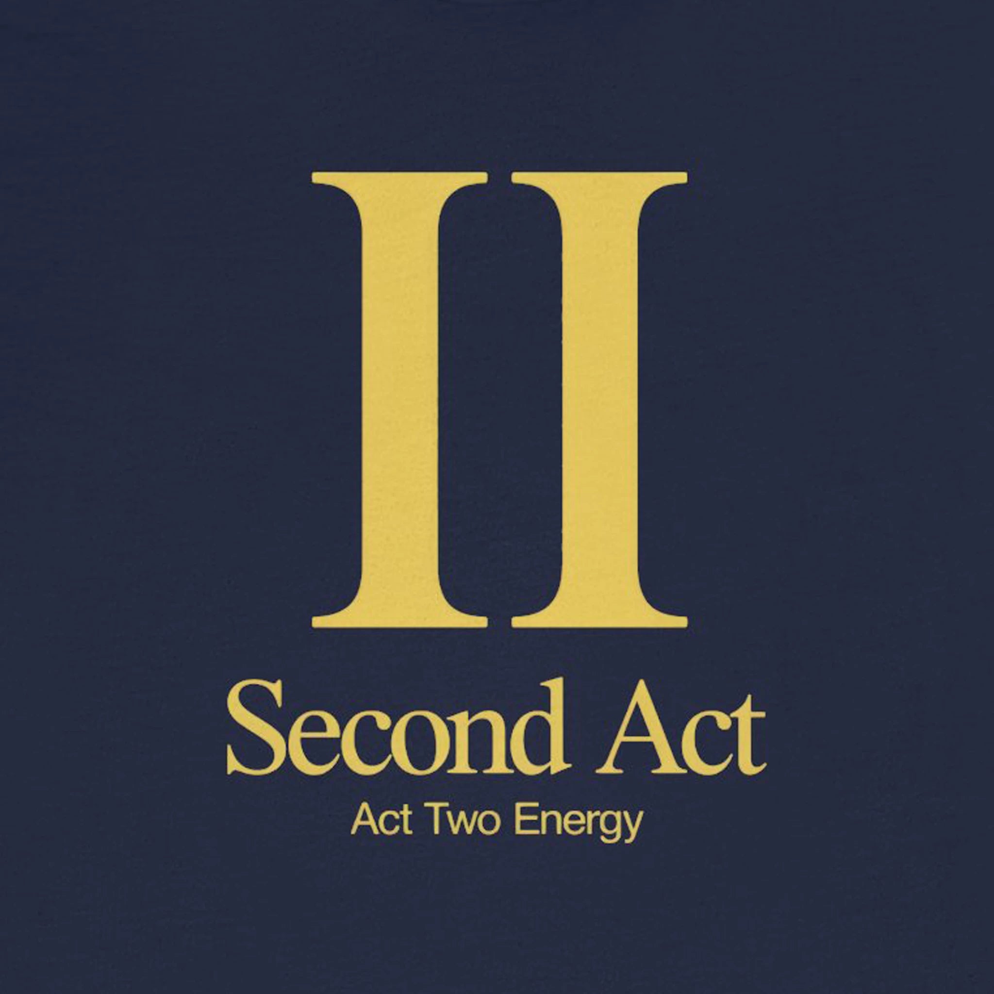Gold 'Second Act' logo on a dark blue background