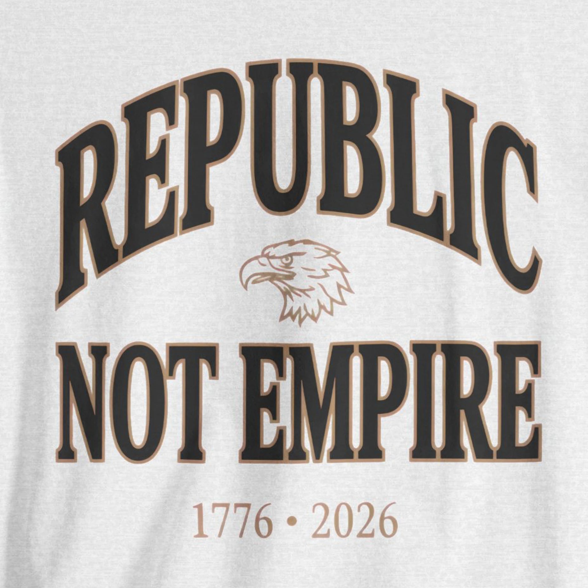 White shirt with 'Republic Not Empire' text and an eagle emblem on a white background