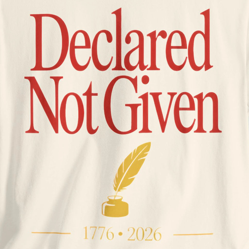 Text 'Declared Not Given' with a feather and inkwell icon on a beige background