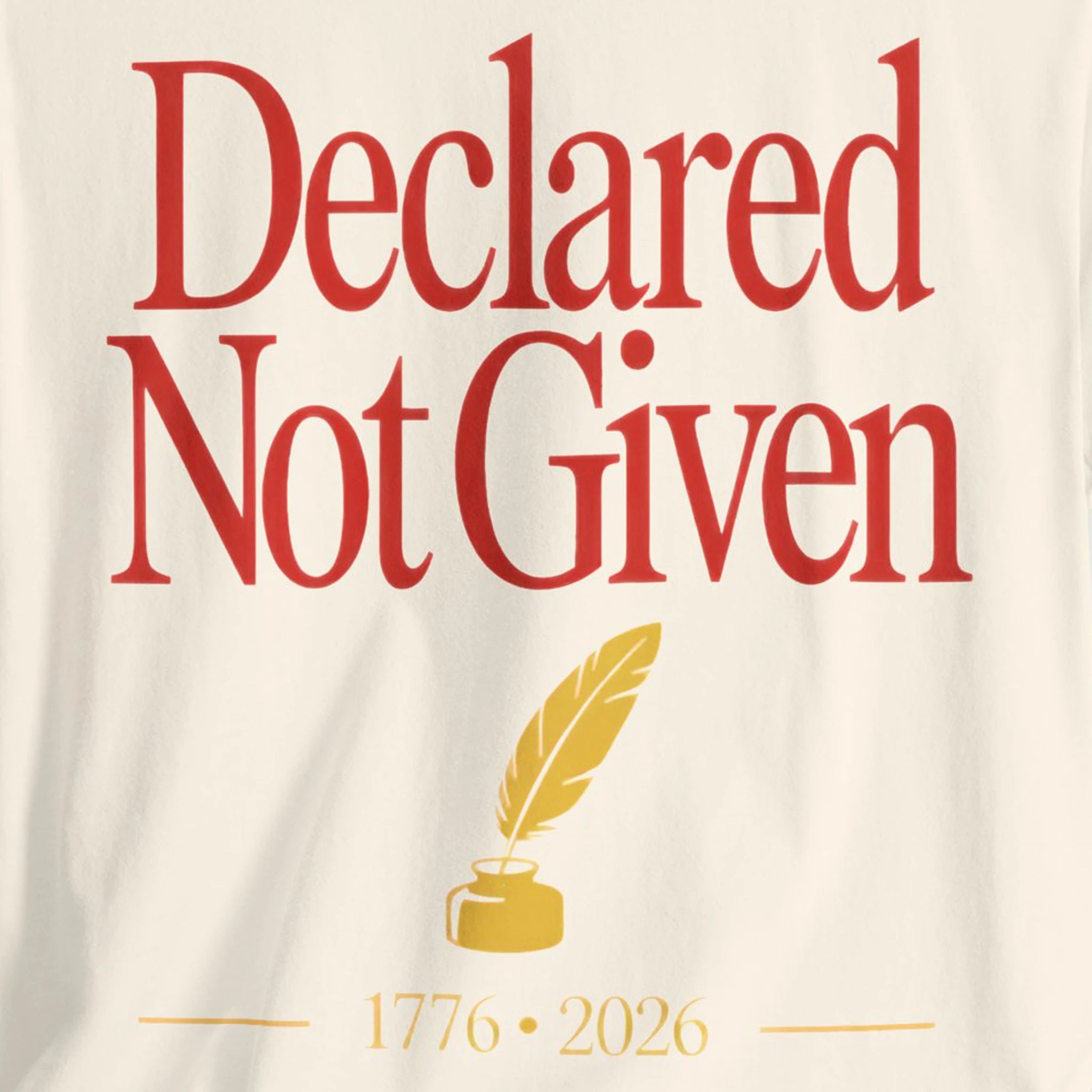 Text 'Declared Not Given' with a feather and inkwell icon on a beige background