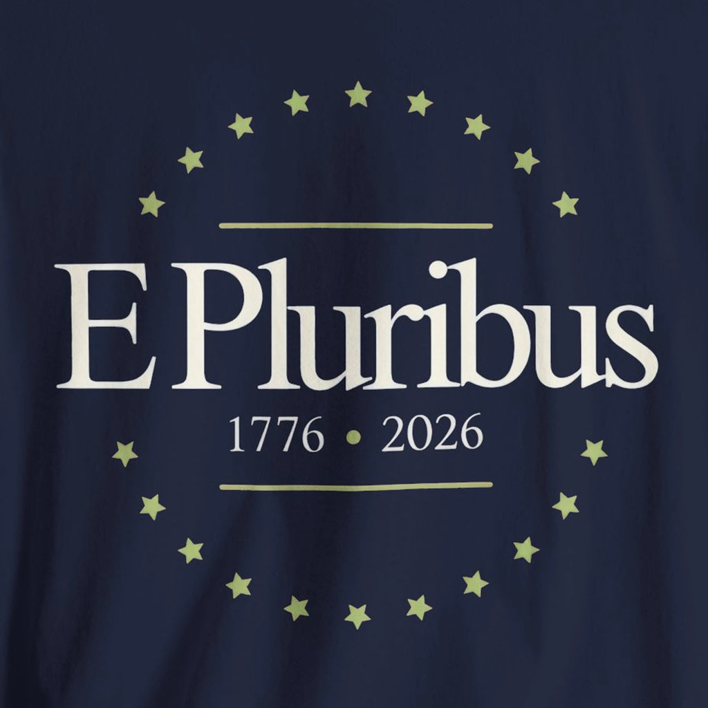 Navy blue shirt with 'E Pluribus' text and star design 