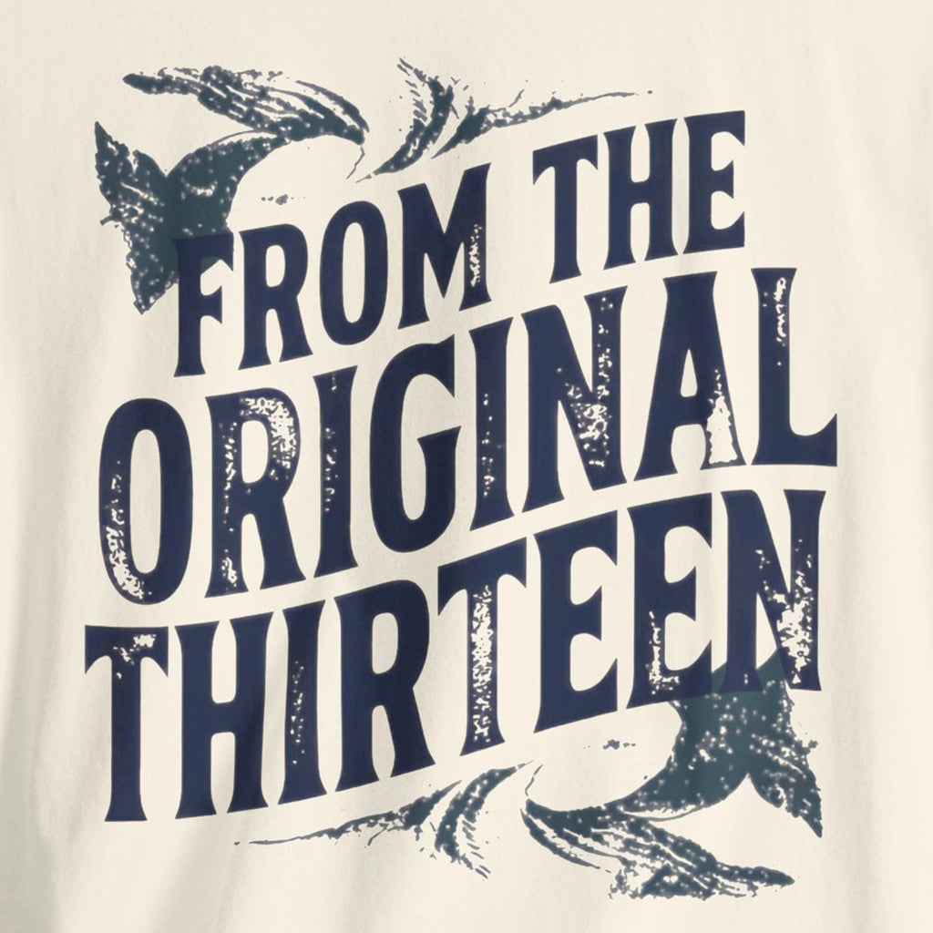 Text 'FROM THE ORIGINAL THIRTEEN' with decorative elements on a beige background