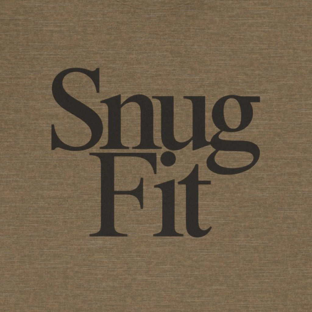 Text 'Snug Fit' on a brown background