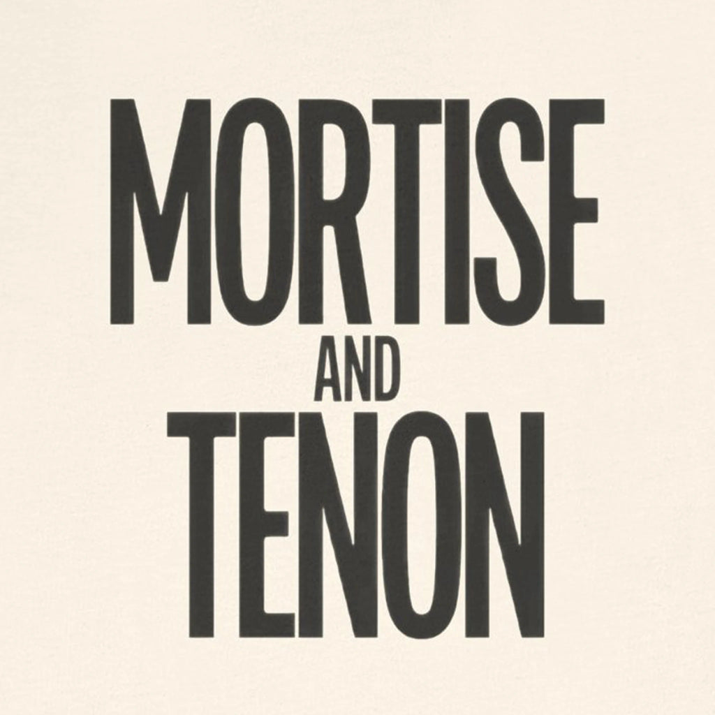 Text 'Mortise and Tenon' in black on a beige background