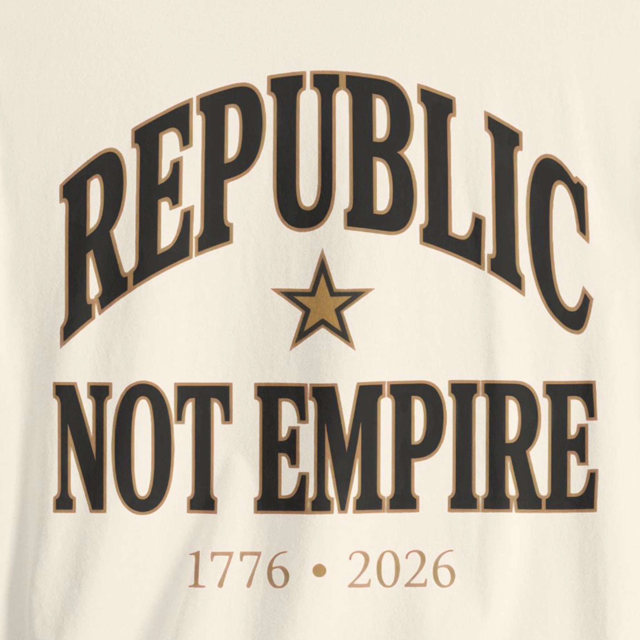 Republic Not Empire shirt on Natural Bella Canvas 3001 — patriotic graphic tee
