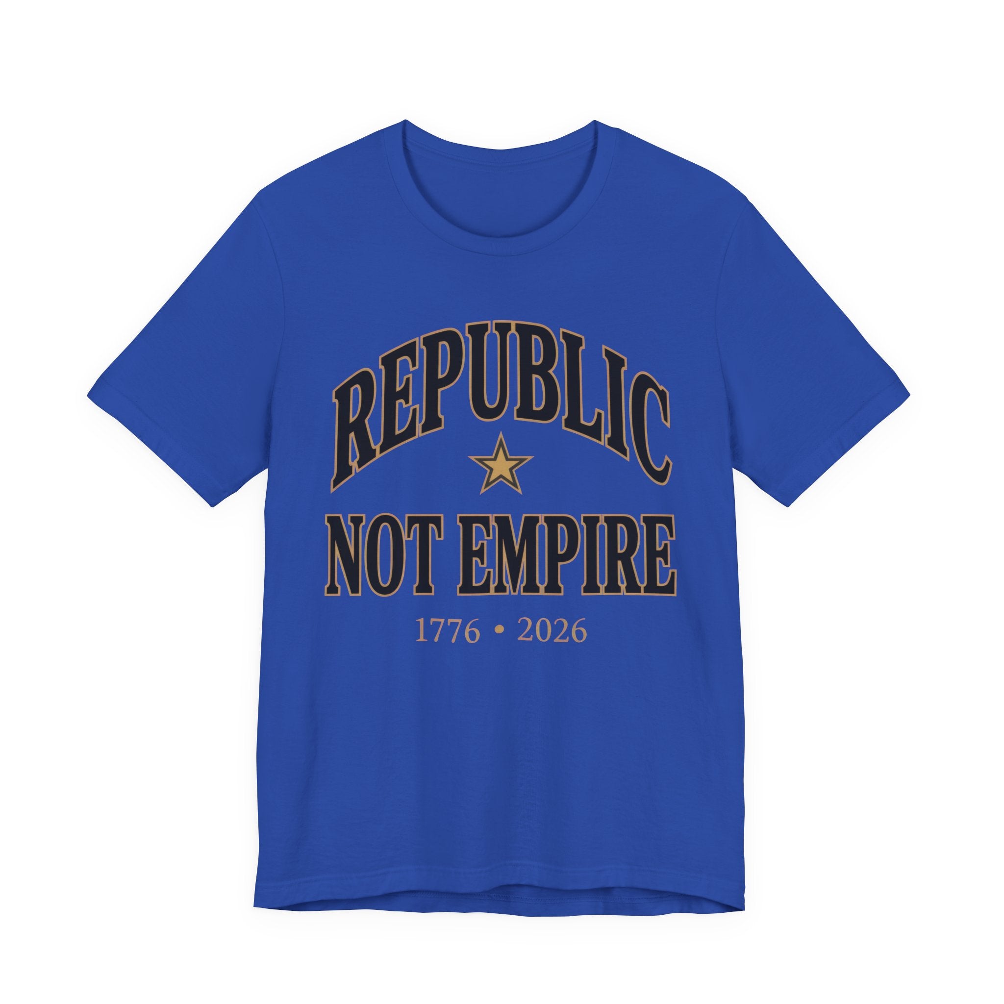 Republic Not Empire shirt on royal Bella Canvas 3001 — patriotic graphic tee